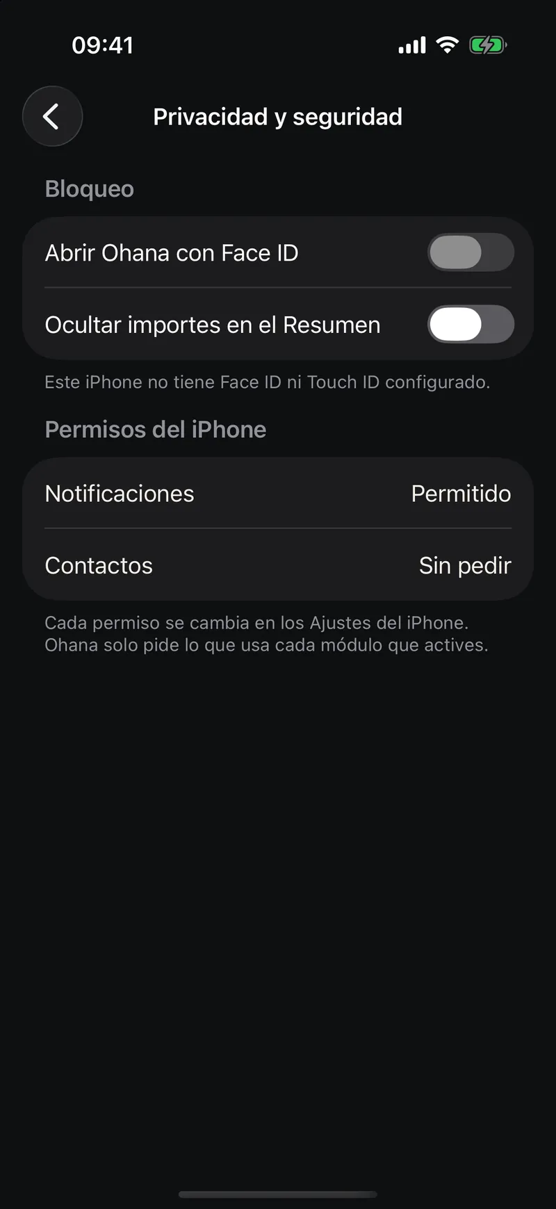 Ajustes de privacidad y seguridad de Ohana