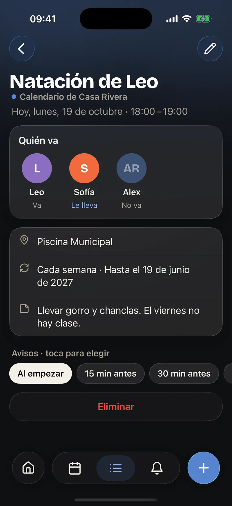 Calendario: Detalle