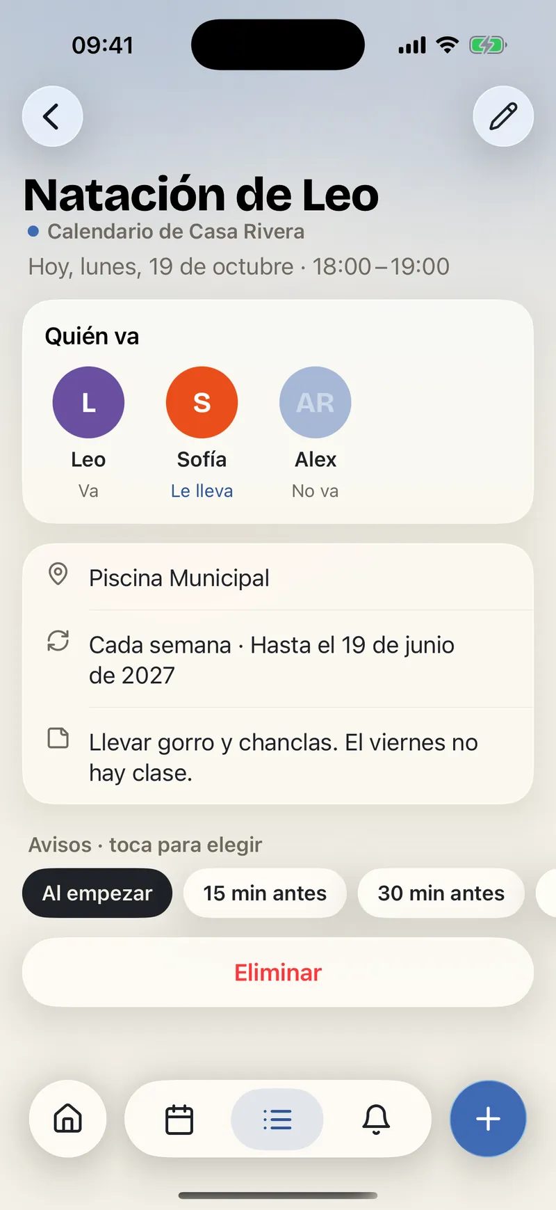 Calendario: Detalle