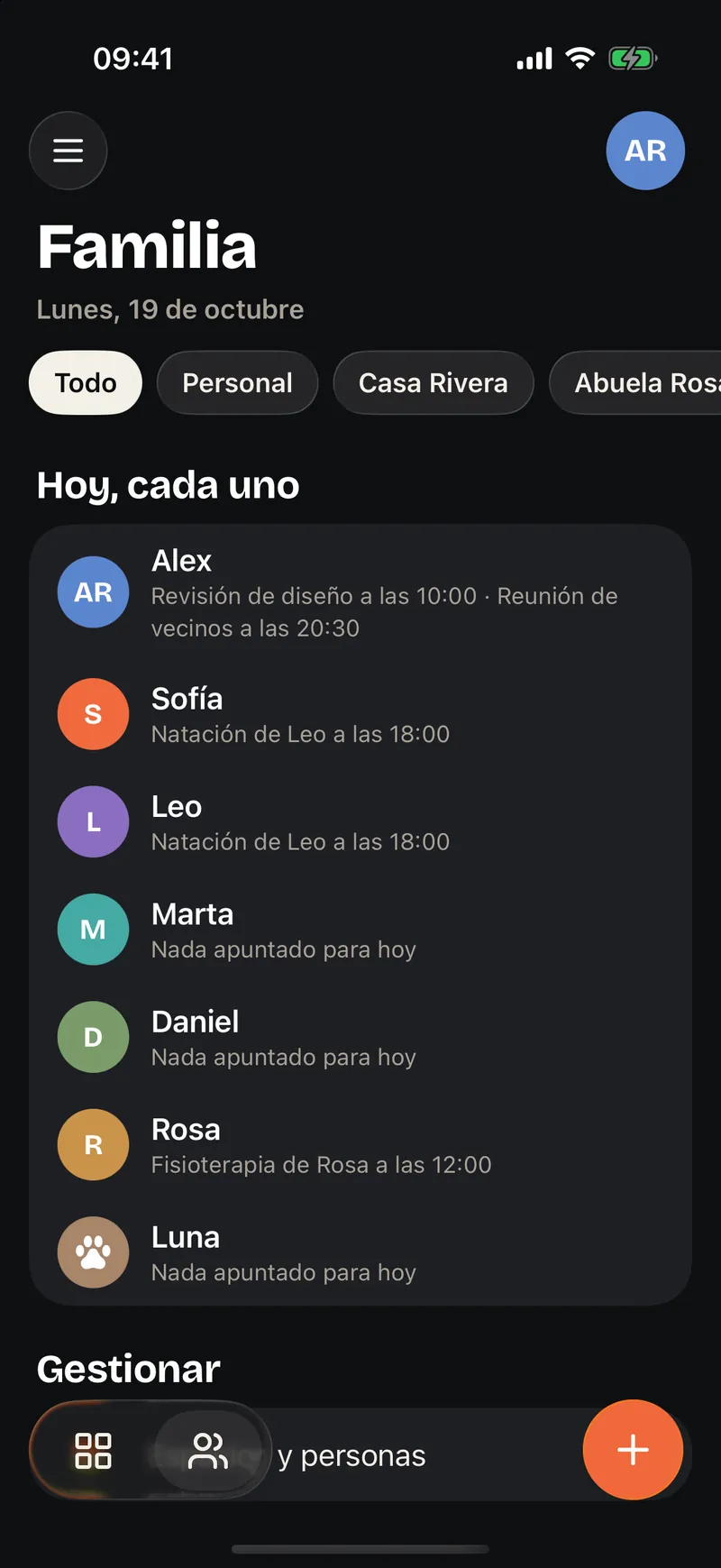 La pestaña Familia: hoy, cada uno
