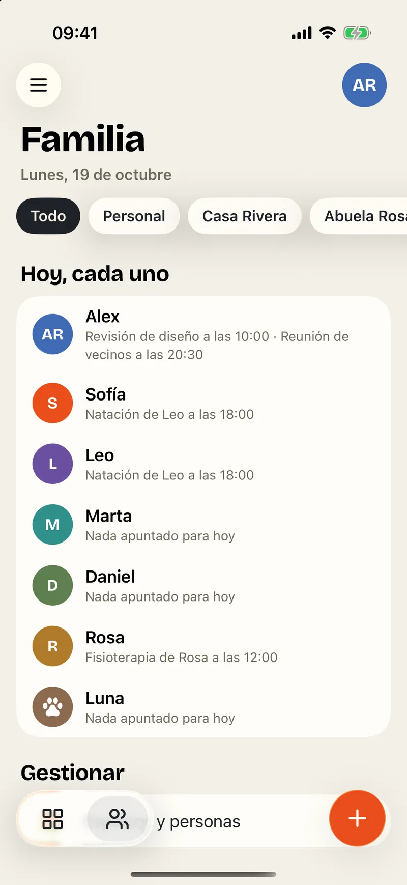 La pestaña Familia: hoy, cada uno