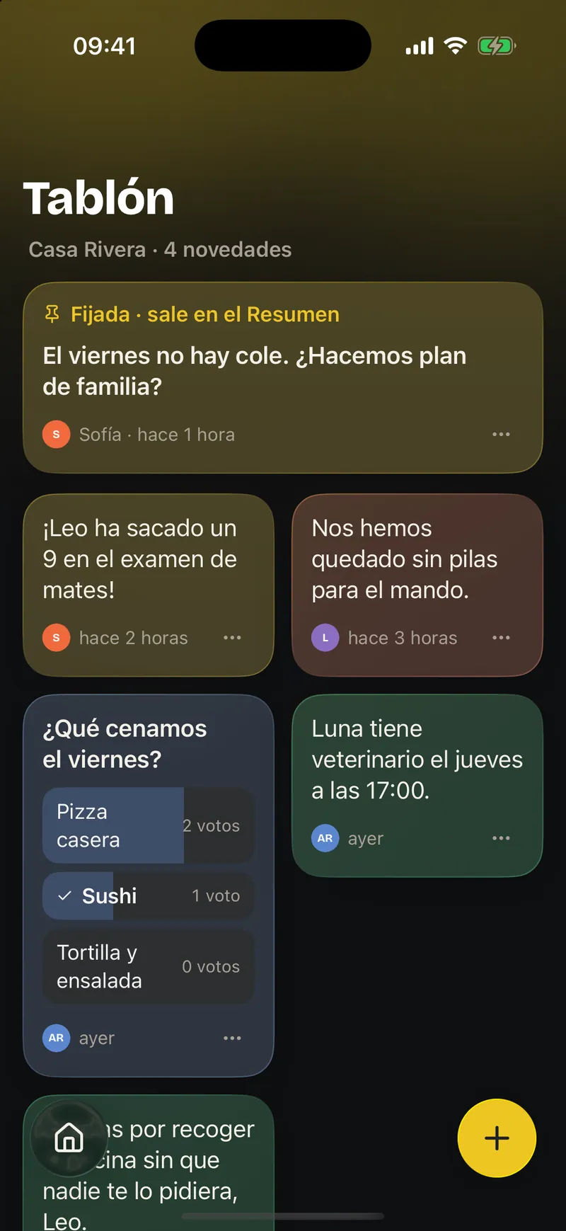 El Tablón familiar con notas y encuestas