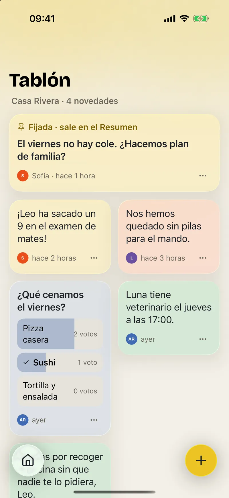 El Tablón familiar con notas y encuestas