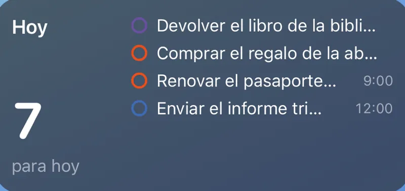 Widget Hoy de Tareas en la pantalla de inicio