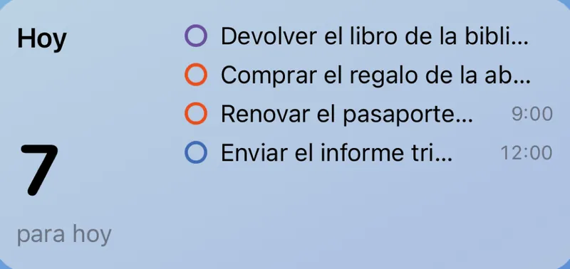 Widget Hoy de Tareas en la pantalla de inicio